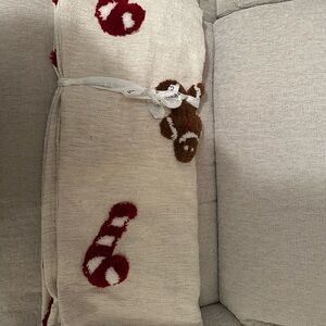 Festive Cream Gingerbread and Candy Cane Throw Blanket